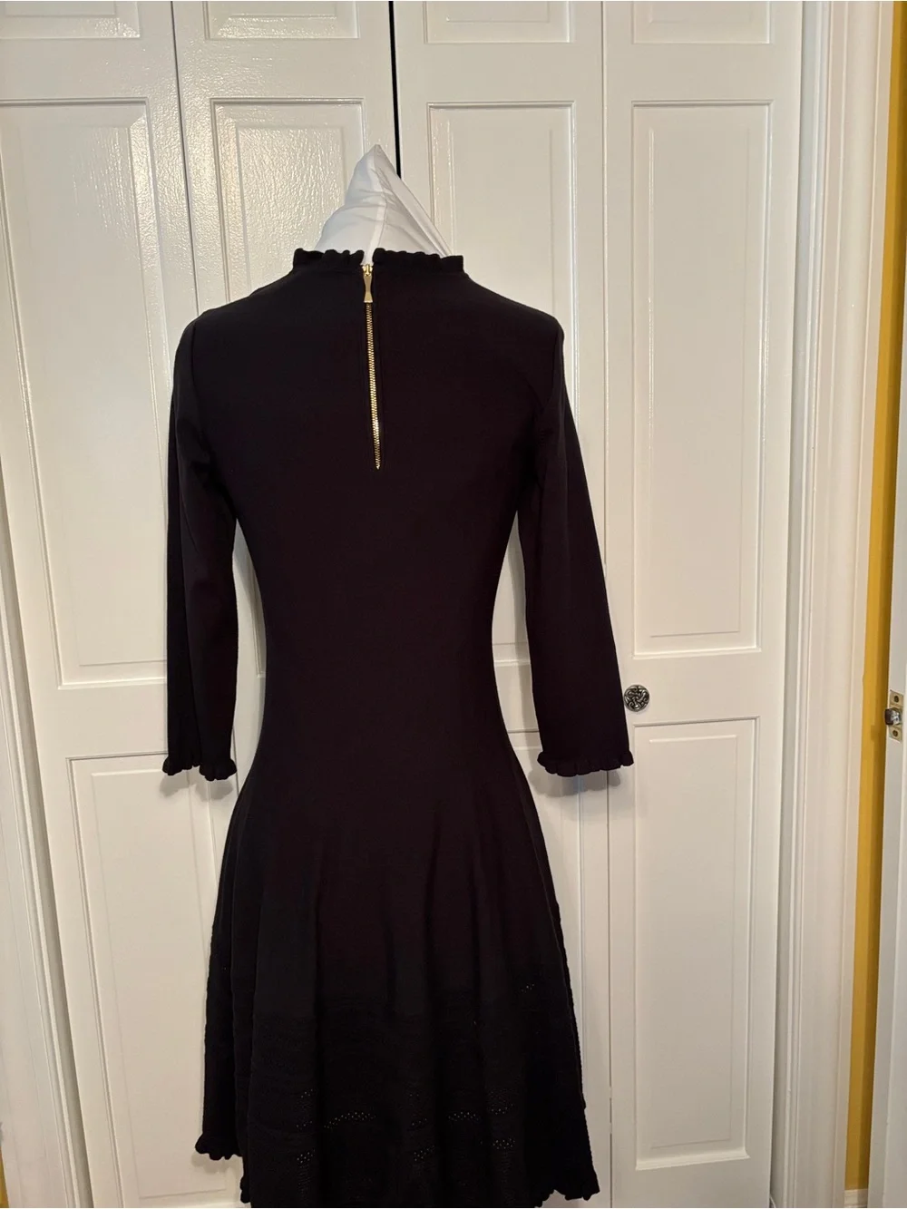 kate spade Black Long-Sleeve Fit-and-Flare Knit Dress Size M